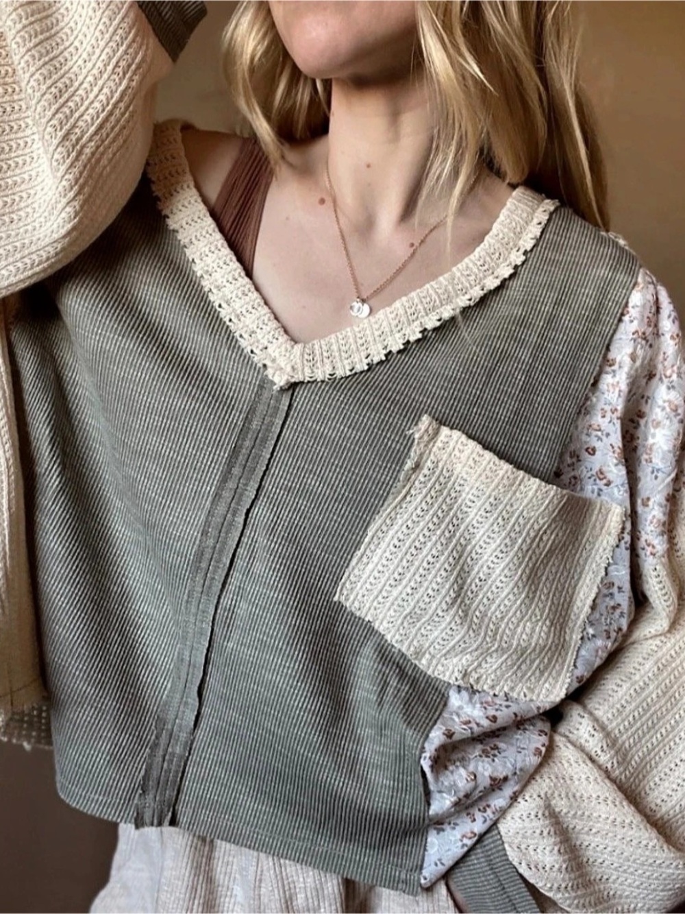 POL Floral Mixed Knit Meadow Sweater Size Small